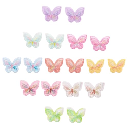 18 Stück Spitze Schmetterling Applikation 3D Bunt Doppellagige Organza Applikation Spitzenstoff Stickerei Patches für DIY Kleidung Haarschmuck Tasche Gardine von YINGLUOEU