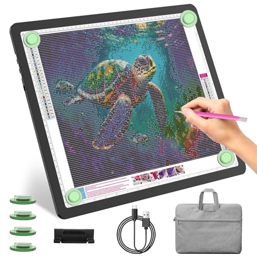 YINGWOND Leuchttisch A3 mit Tasche Wiederaufladbar 5600 LUX Ultraheller Leuchtkasten für Diamant Malerei Licht-Pad A3 mit Seitliche Tasten & magnetischen Kabelloses Licht-Box für Diamond Painting von YINGWOND