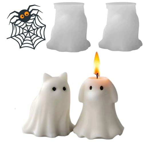 YINHAIJIE Halloween-Tier-Geisterkerzenform, 2 Stück, Katze, Hund, Kunstharz, Gießgeist, Geister-Silikonformen für Halloween, Aromatherapie, Kerzen, Seife, Zuhause, Kunst, Handwerk, Dekoration (Hund von YINHAIJIE