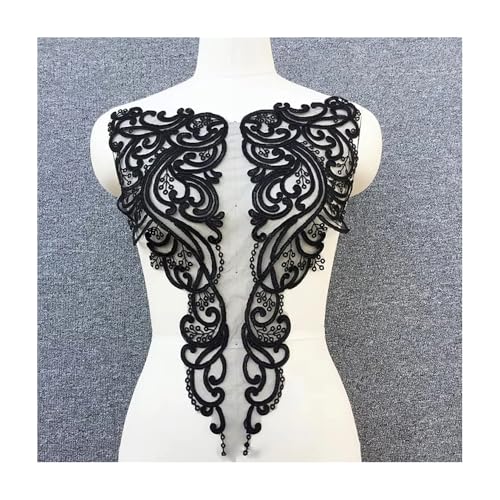 1 Stück Elfenbeinweiß Schwarz Spitzenapplikation Kragen, Stickerei Spitzenbesatz Stoff Patchwork DIY Nähen, 38x45cm, Elegante Ausschnitt Dekoration(Black) von YINLUCK