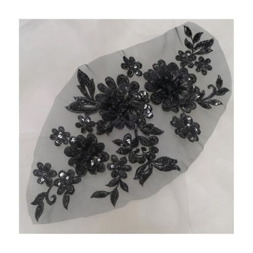 1 X Weißer Spitzen-Applikationsbesatz, Motiv-Stickerei (33 X 19 Cm) For Selbernähen, Basteln, Reparieren Von Kleidung – 6 Farben(Black) von YINLUCK