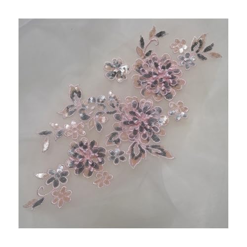 1 X Weißer Spitzen-Applikationsbesatz, Motiv-Stickerei (33 X 19 Cm) For Selbernähen, Basteln, Reparieren Von Kleidung – 6 Farben(Silver Pink) von YINLUCK