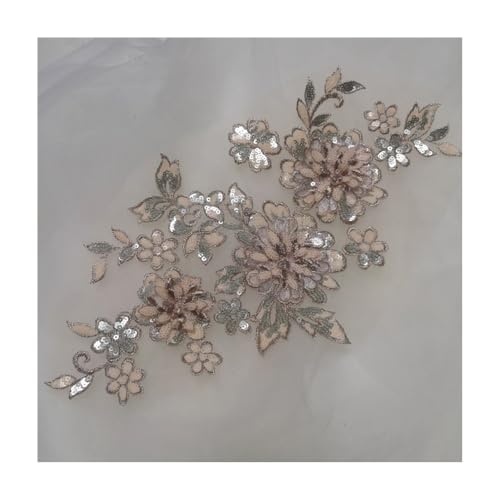 1 X Weißer Spitzen-Applikationsbesatz, Motiv-Stickerei (33 X 19 Cm) For Selbernähen, Basteln, Reparieren Von Kleidung – 6 Farben(Silver coffee) von YINLUCK