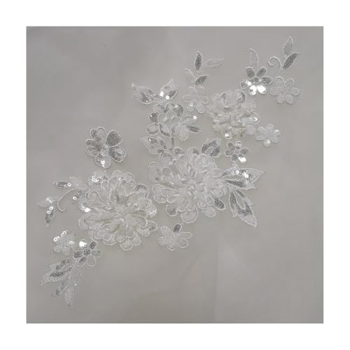 1 X Weißer Spitzen-Applikationsbesatz, Motiv-Stickerei (33 X 19 Cm) For Selbernähen, Basteln, Reparieren Von Kleidung – 6 Farben(White) von YINLUCK