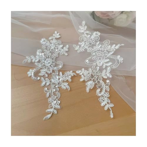 10–20 Stück Spitzenbesatz-Applikation For Hochzeitskleider, DIY-Haar-Accessoire For Die Braut, 19 Farben, 25 X 12 Cm, For Nähen Von Dekorationen(Off White+sequins,10PCS) von YINLUCK