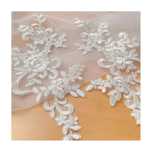 10–20 Stück Spitzenbesatz-Applikation For Hochzeitskleider, DIY-Haar-Accessoire For Die Braut, 19 Farben, 25 X 12 Cm, For Nähen Von Dekorationen(Off White+silver,20PCS) von YINLUCK