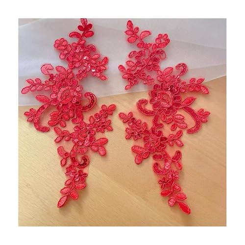 10–20 Stück Spitzenbesatz-Applikation For Hochzeitskleider, DIY-Haar-Accessoire For Die Braut, 19 Farben, 25 X 12 Cm, For Nähen Von Dekorationen(Red+sequins,20PCS) von YINLUCK