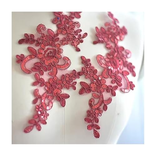 10–20 Stück Spitzenbesatz-Applikation For Hochzeitskleider, DIY-Haar-Accessoire For Die Braut, 19 Farben, 25 X 12 Cm, For Nähen Von Dekorationen(Wine+sequins,20PCS) von YINLUCK