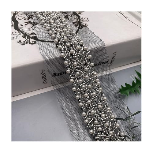 180 Cm Schwarzes, Weißes Spitzenband Mit Perlenbesatz For Brautkleider, Kleidung, Gürtel – 9 Farben, 3 Cm Breite, Handgefertigtes, Elegantes Nähmaterial(Style4) von YINLUCK