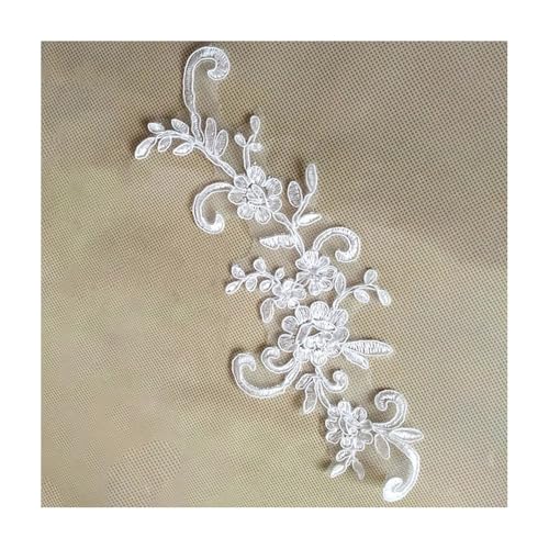 6 Stück 25 X 9 Cm Weiße Spitzenapplikation For Hochzeitskleider, Stickerei-Stoffbesatz For Selbstgemachte Brautkleider, Cremeweiß/Reinweiß/Rot(Off white) von YINLUCK