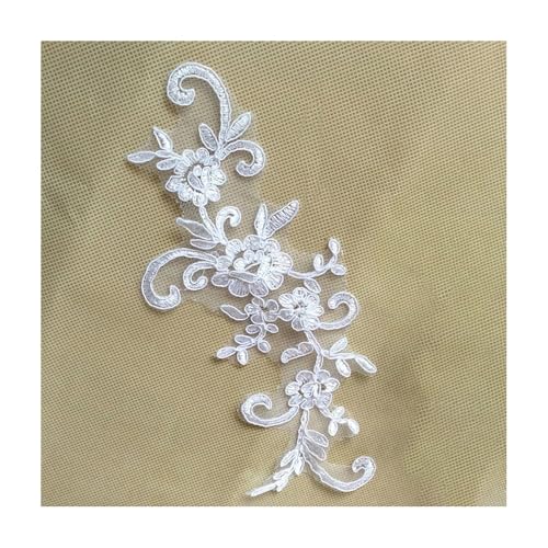 6 Stück 25 X 9 Cm Weiße Spitzenapplikation For Hochzeitskleider, Stickerei-Stoffbesatz For Selbstgemachte Brautkleider, Cremeweiß/Reinweiß/Rot(Pure white) von YINLUCK