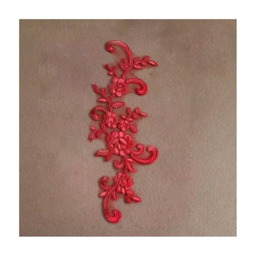 6 Stück 25 X 9 Cm Weiße Spitzenapplikation For Hochzeitskleider, Stickerei-Stoffbesatz For Selbstgemachte Brautkleider, Cremeweiß/Reinweiß/Rot(Red) von YINLUCK