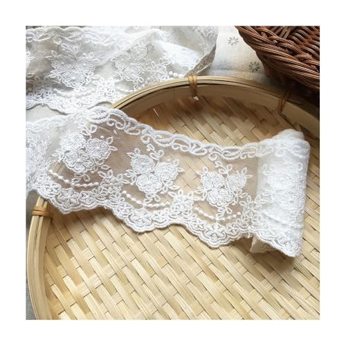 7,6 Cm Breiter, Bestickter Spitzenbesatz Aus Baumwolle Mit Blumenmuster – Weiß/Schwarz/Beige, Netz-Bastelspitze For Selbstgemachte Hochzeitskleider, Vorhänge, 4,5 M(White) von YINLUCK
