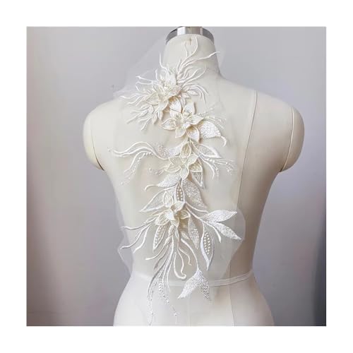 Blumen-Perlen-Stickerei-Aufnäher, 46 X 21 Cm, Elegante Aufnäher-Applikation For Brautkleider, Hüte, DIY-Kleidung, Kunsthandwerk For Frauen Und Mädchen (10 Farben)(Champagne) von YINLUCK