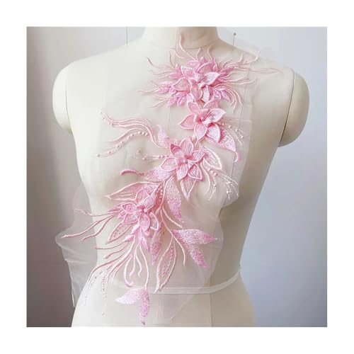 Blumen-Perlen-Stickerei-Aufnäher, 46 X 21 Cm, Elegante Aufnäher-Applikation For Brautkleider, Hüte, DIY-Kleidung, Kunsthandwerk For Frauen Und Mädchen (10 Farben)(Light Pink) von YINLUCK
