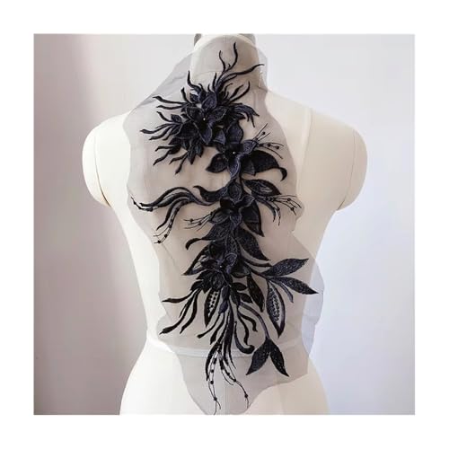 Blumenperlen-Stickerei-Aufnäher, 46 X 21 Cm, For Aufnähen For Hüte, Kleidung, DIY-Stoffe, Hochzeiten, Kinder- Und Damenbasteleien (mehrere Farben)(Black) von YINLUCK