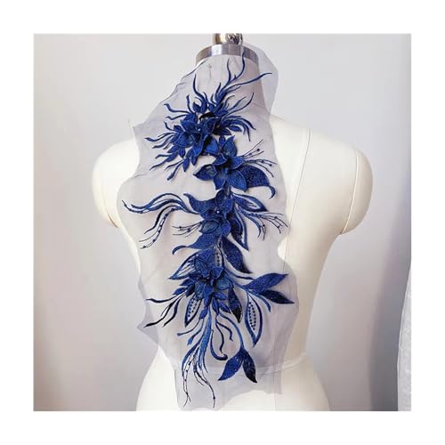 Blumenperlen-Stickerei-Aufnäher, 46 X 21 Cm, For Aufnähen For Hüte, Kleidung, DIY-Stoffe, Hochzeiten, Kinder- Und Damenbasteleien (mehrere Farben)(Dark Blue) von YINLUCK