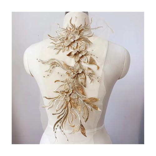 Blumenperlen-Stickerei-Aufnäher, 46 X 21 Cm, For Aufnähen For Hüte, Kleidung, DIY-Stoffe, Hochzeiten, Kinder- Und Damenbasteleien (mehrere Farben)(Gold) von YINLUCK