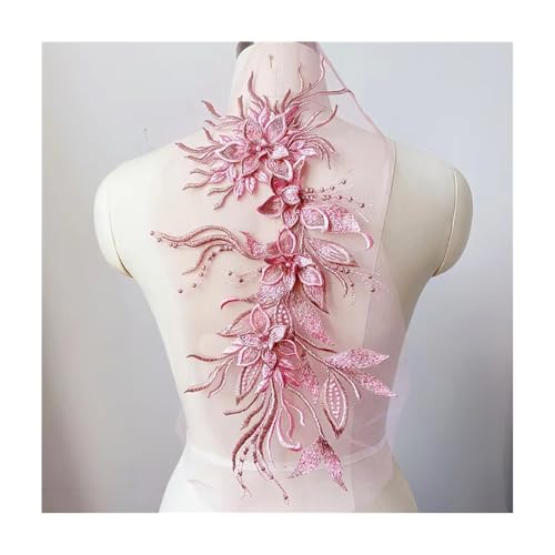 Blumenperlen-Stickerei-Aufnäher, 46 X 21 Cm, For Aufnähen For Hüte, Kleidung, DIY-Stoffe, Hochzeiten, Kinder- Und Damenbasteleien (mehrere Farben)(Pink) von YINLUCK