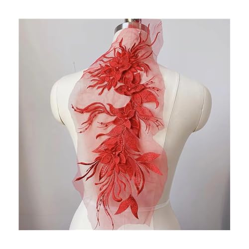 Blumenperlen-Stickerei-Aufnäher, 46 X 21 Cm, For Aufnähen For Hüte, Kleidung, DIY-Stoffe, Hochzeiten, Kinder- Und Damenbasteleien (mehrere Farben)(Red) von YINLUCK