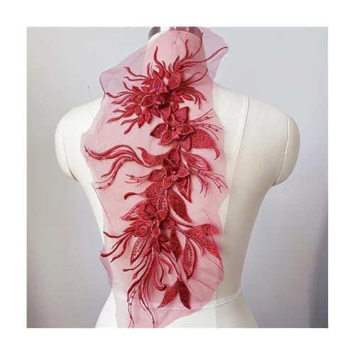 Blumenperlen-Stickerei-Aufnäher, 46 X 21 Cm, For Aufnähen For Hüte, Kleidung, DIY-Stoffe, Hochzeiten, Kinder- Und Damenbasteleien (mehrere Farben)(Wine) von YINLUCK