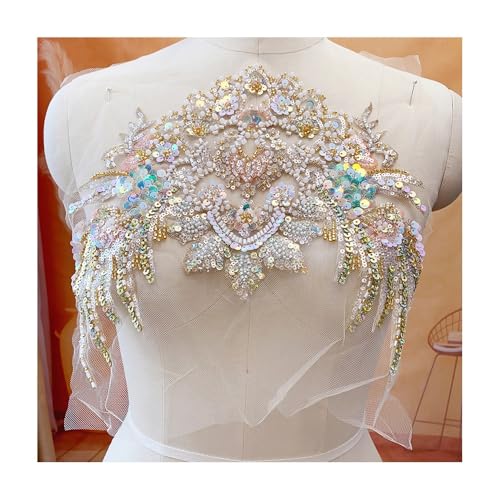 Champagner-Gold/Goldrote Pailletten-Perlenstickerei-Spitze For Hanfu-Kostüm, Performance-Kopfbedeckung Und Gürtel, Fischschuppen-Design, For Nähen Oder Kleben(Champagne Golden A) von YINLUCK