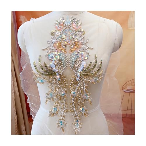 Champagner-Gold/Goldrote Pailletten-Perlenstickerei-Spitze For Hanfu-Kostüm, Performance-Kopfbedeckung Und Gürtel, Fischschuppen-Design, For Nähen Oder Kleben(Golden red A) von YINLUCK