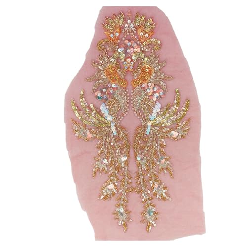 Champagner-Gold/Goldrote Pailletten-Perlenstickerei-Spitze For Hanfu-Kostüm, Performance-Kopfbedeckung Und Gürtel, Fischschuppen-Design, For Nähen Oder Kleben(Golden red B) von YINLUCK