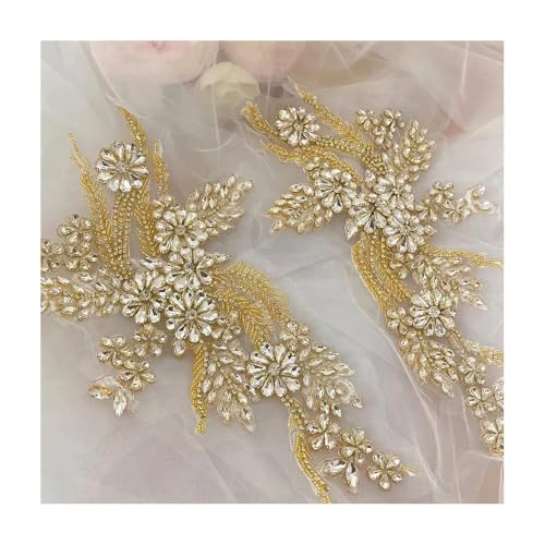 Handgenähter Blumenaufnäher Aus Glas Mit Bohrspiegel In 4 Farben – Funkelnde Strass-DIY-Verzierung For Kleider, Taillenbänder, Schultern (1 Paar, 29 X 17 Cm)(Golden/White) von YINLUCK