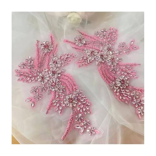 Handgenähter Blumenaufnäher Aus Glas Mit Bohrspiegel In 4 Farben – Funkelnde Strass-DIY-Verzierung For Kleider, Taillenbänder, Schultern (1 Paar, 29 X 17 Cm)(Pink) von YINLUCK