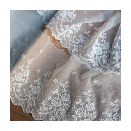 Spitzenbesatz Mit Baumwollfaden-Stickerei – 13 Cm Breite, Weiche Blumenspitze For Kleidung, Basteln, Nähen – Weiß/Beige (2 Yards)(Beige) von YINLUCK