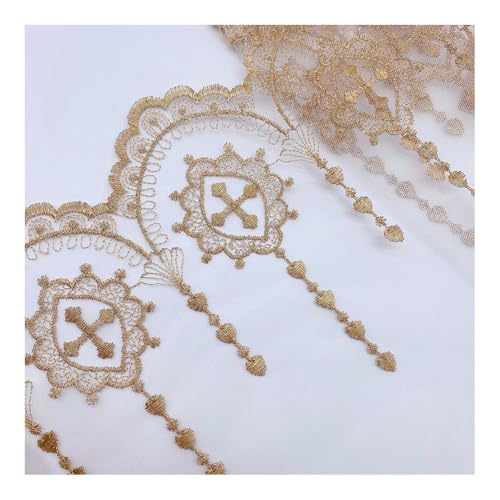 Spitzenbesatz Mit Kreuzstickerei In Weiß/Beige/Schwarz/Gold (17 Cm/23 Cm Breite) – Polyester-Netzstoff For Brautkleider, DIY-Näharbeiten, Lolita-Röcke – 2 Yards(Gold) von YINLUCK