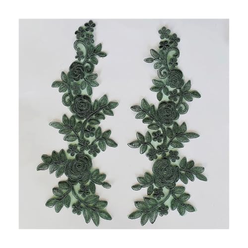 Stickerei-Blumen-Spitzenapplikation – 14 X 35 Cm, 2 Paar/Los (4 Stück) For Hochzeitskleid, Brautkleid – Polyester, Mehrfarbige Optionen(Dark green) von YINLUCK