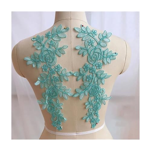 Stickerei-Blumen-Spitzenapplikation – 14 X 35 Cm, 2 Paar/Los (4 Stück) For Hochzeitskleid, Brautkleid – Polyester, Mehrfarbige Optionen(Lake blue) von YINLUCK
