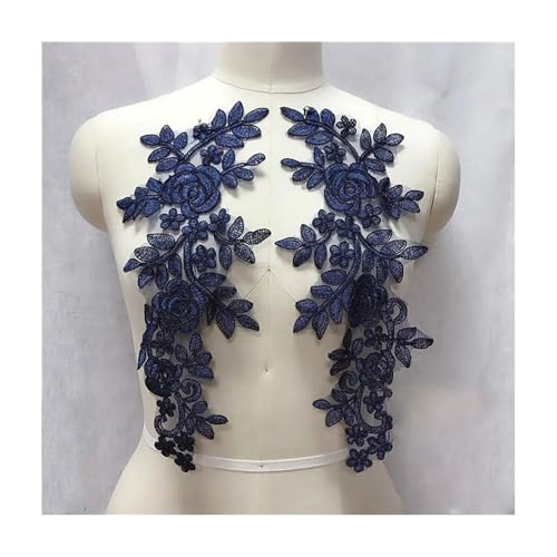 Stickerei-Blumen-Spitzenapplikation – 14 X 35 Cm, 2 Paar/Los (4 Stück) For Hochzeitskleid, Brautkleid – Polyester, Mehrfarbige Optionen(Navy blue) von YINLUCK
