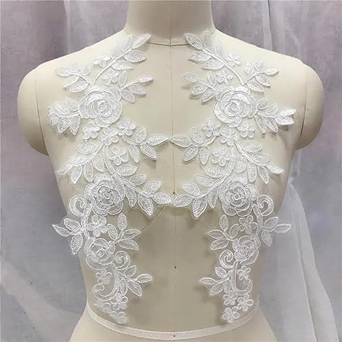 Stickerei-Blumen-Spitzenapplikation – 14 X 35 Cm, 2 Paar/Los (4 Stück) For Hochzeitskleid, Brautkleid – Polyester, Mehrfarbige Optionen(Off white) von YINLUCK