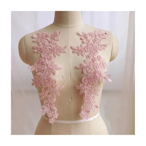 Stickerei-Blumen-Spitzenapplikation – 14 X 35 Cm, 2 Paar/Los (4 Stück) For Hochzeitskleid, Brautkleid – Polyester, Mehrfarbige Optionen(Pink) von YINLUCK
