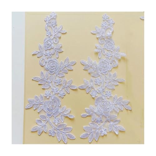 Stickerei-Blumen-Spitzenapplikation – 14 X 35 Cm, 2 Paar/Los (4 Stück) For Hochzeitskleid, Brautkleid – Polyester, Mehrfarbige Optionen(Pure white) von YINLUCK