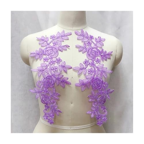 Stickerei-Blumen-Spitzenapplikation – 14 X 35 Cm, 2 Paar/Los (4 Stück) For Hochzeitskleid, Brautkleid – Polyester, Mehrfarbige Optionen(Purple) von YINLUCK