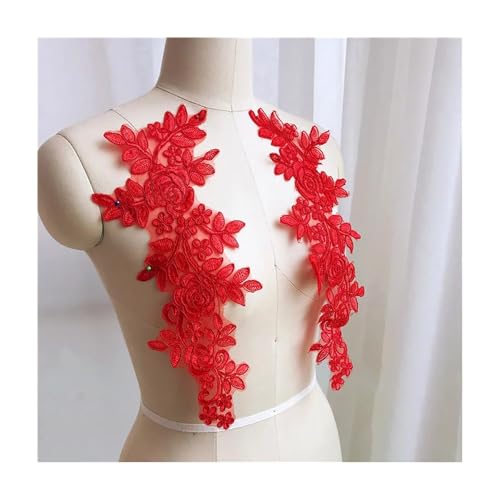 Stickerei-Blumen-Spitzenapplikation – 14 X 35 Cm, 2 Paar/Los (4 Stück) For Hochzeitskleid, Brautkleid – Polyester, Mehrfarbige Optionen(Red) von YINLUCK