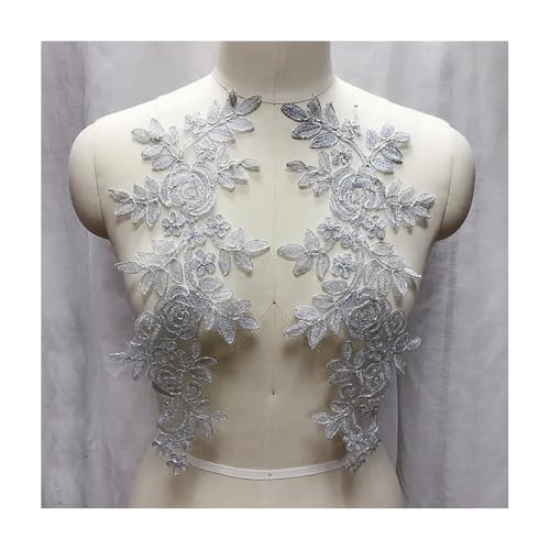 Stickerei-Blumen-Spitzenapplikation – 14 X 35 Cm, 2 Paar/Los (4 Stück) For Hochzeitskleid, Brautkleid – Polyester, Mehrfarbige Optionen(Silvery) von YINLUCK