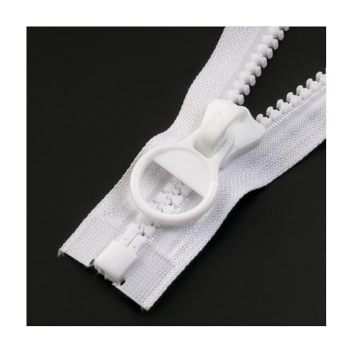 YINLUCK 8# Harzreißverschluss, Offener Langer Reißverschluss (60-300 cm) for Jacke, Tasche, Zelt – 1 Stück, Schwarz/Weiß, DIY-Nähreparaturset(White,80cm) von YINLUCK