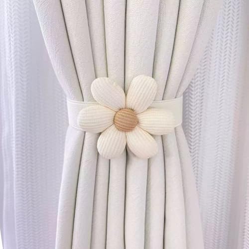 2 x Vorhang-Raffhalter: Juteseil mit Blumendesign, einfacher und eleganter Stil, DIY-Vorhanghalter für Wanddekoration in Häusern oder Büros (beige) von YINSMALLQI