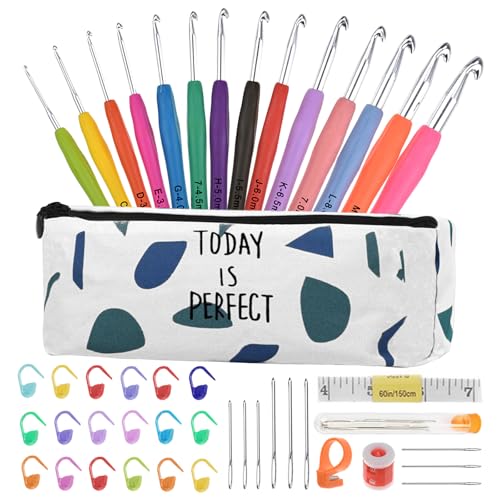 Häkelnadel Set 14 Stück Häkelset für Anfänger Wolle Zum Häkeln Stricken Nadeln Kit 2.0mm-10.0mm Ergonomische Soft Gummi Comfort Grip Häkelnadeln Kit mit Tragbaren Tasche von YINVA