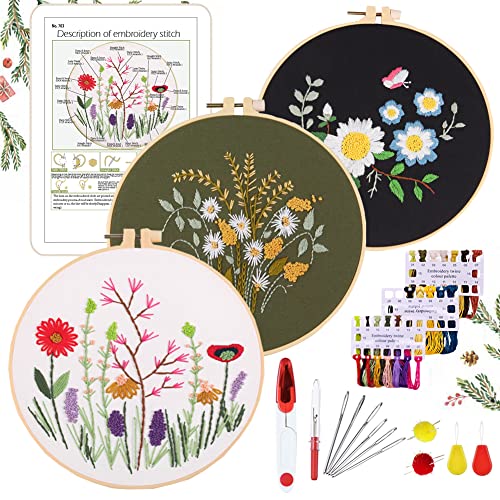 YINVA Anfänger Stickerei Set Stickerei Set, Blumenmuster Pflanzen Kreuzstich-Kit Starter Tools Kit mit 3 Stück Kunststoff-Stickrahmen, für DIY Kunst, Handwerk YINVA Anfänger Stickerei Set Stickerei Set, Blumenmuster Pflanzen Kreuzstich-Kit Starter Tools Kit mit 3 Stück Kunststoff-Stickrahmen, für DIY Kunst, Handwerk von YINVA