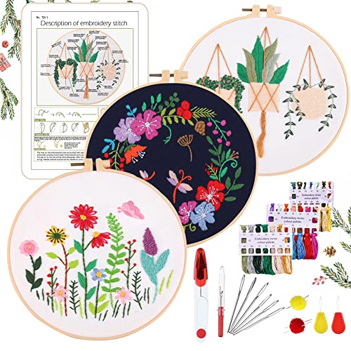 YINVA Anfänger Stickerei Set Stickerei Set, Blumenmuster Pflanzen Kreuzstich-Kit Starter Tools Kit mit 3 Stück Kunststoff-Stickrahmen, Farbfäden und Werkzeuge, für DIY Kunst, Handwerk, Nähen (Blau) YINVA Anfänger Stickerei Set Stickerei Set, Blumenmuster Pflanzen Kreuzstich-Kit Starter Tools Kit mit 3 Stück Kunststoff-Stickrahmen, Farbfäden und Werkzeuge, für DIY Kunst, Handwerk, Nähen (Blau) von YINVA