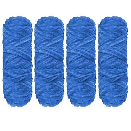 YINVA Chenille Wolle zum Häkeln 400g(4pcs×100g) Chenille Wolle Flauschige Wolle Velvet Weiche Plüschwolle Häkelwolle für Anfänger Dicke Wolle Zum Stricken-Blau von YINVA