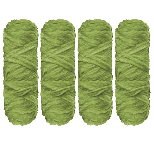 YINVA Chenille Wolle zum Häkeln 400g(4pcs×100g) Chenille Wolle Flauschige Wolle Velvet Weiche Plüschwolle Häkelwolle für Anfänger Dicke Wolle Zum Stricken-Hellgrün von YINVA