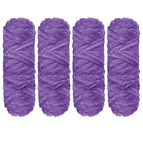 YINVA Chenille Wolle zum Häkeln 400g(4pcs×100g) Chenille Wolle Flauschige Wolle Velvet Weiche Plüschwolle Häkelwolle für Anfänger Dicke Wolle Zum Stricken-Lila von YINVA