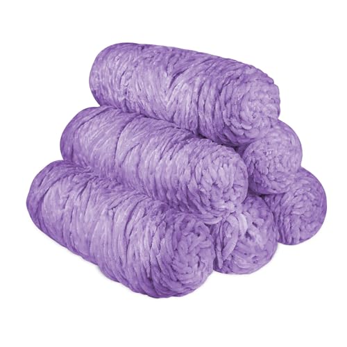 YINVA Chenille Wolle zum Häkeln 600g(6pcs×100g) Chenille Wolle Flauschige Wolle Velvet Weiche Plüschwolle Häkelwolle für Anfänger Dicke Wolle Zum Stricken-Milchweiß-Lila von YINVA
